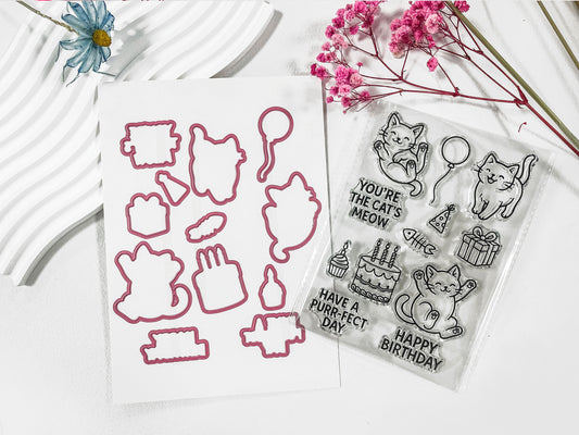 Birthday Cats Clear Stamp & Die Set – 4x6 Inches